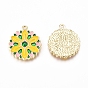 Alloy Enamel Pendants, Baroque Style, Flat Round with Flower, Colorful