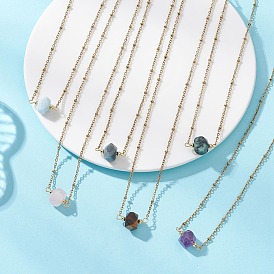 Кулон из натуральных ограненных камней разных пород 304 Цепочка-подвеска из нержавеющей стали, золотые