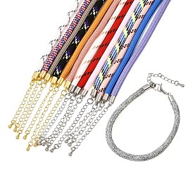 Braided Round Polyester Cord Bracelet Makings, with Brass Findings and 202 Stainless Steel Lobster Claw Clasps