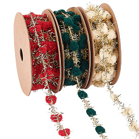 3 рулоны 3 цвета полиэстер подарочная упаковка поясная лента железная проволока шерсть золото лук шарик тесьма, для елки, праздничные украшения для вечеринок, упаковка подарочной коробки