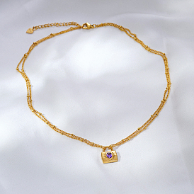 Двухслойные ожерелья с подвеской из нержавеющей стали и фиолетового стекла для женщин