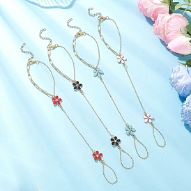 Браслеты из сплава с эмалированными цветочными звеньями, Браслеты из латунных тросиков и цепочек из скрепок для женщин