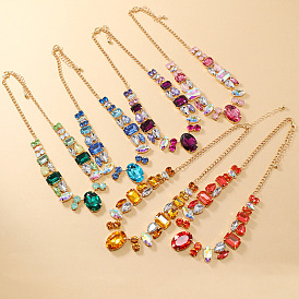 Женские геометрические овальные ожерелья-нагрудники в европейском винтажном стиле со стразами, золотой свет