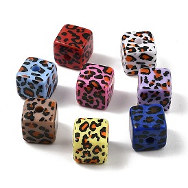 Opaque Acrylic Beads, Cube with Leopard Pattern