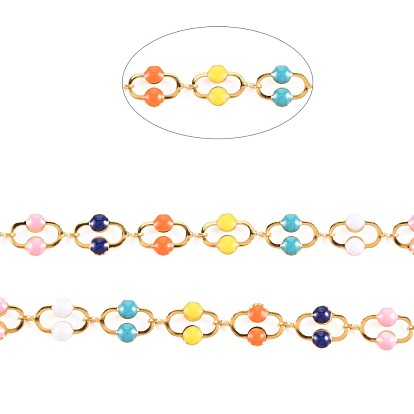 304 Stainless Steel Oval Link Chains, with Enamel, Real 18K Gold Plated, Soldered