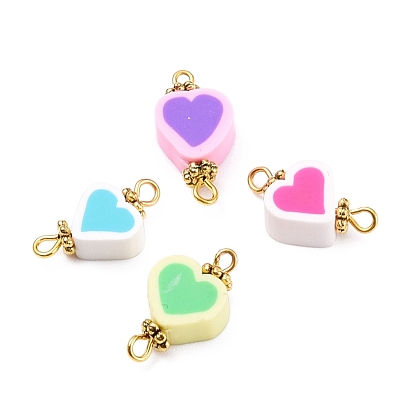 Polymer Clay Heart Link, with Golden Iron Eye Pin and Alloy Daisy Spacer Beads