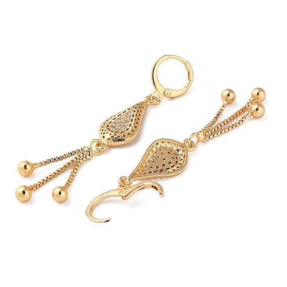 Rhinestone Teardrop Leverback Earrings, Brass Chains Tassel Earrings for Women