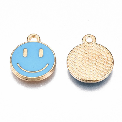 Alloy Enamel Charms, Cadmium Free & Lead Free, Smiling Face, Light Gold
