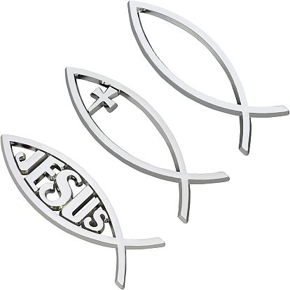 Etiqueta engomada de la etiqueta del pescado de Jesús del plástico abs impermeable del tema de Pascua, 3 etiqueta engomada del emblema de la calcomanía del coche d, para jesucristo símbolo de pez