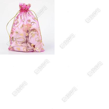 30Pcs Heart Printed Organza Drawstring Bags, for Wedding Party Christmas Candy Bags, Wedding Favor Bags, Rectangle