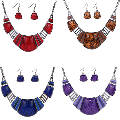 Комплекты из трапециевидных ожерелий и висячих серег из сплава смолы