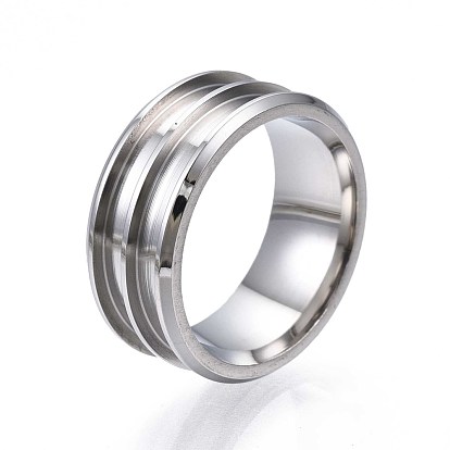 201 Stainless Steel Ring Core Blank for Inlay Jewelry Making, Double Channel Beveled Edge Ring