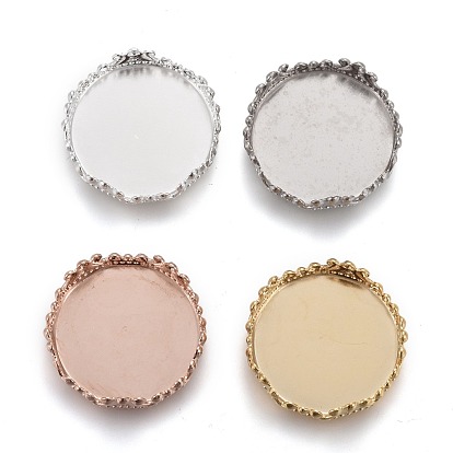 304 Stainless Steel Cabochon Settings, Lace Edge Bezel Cups, Flat Round