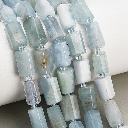 Aigue-marine naturelle brins de perles, colonne, facette, avec des perles de rocaille