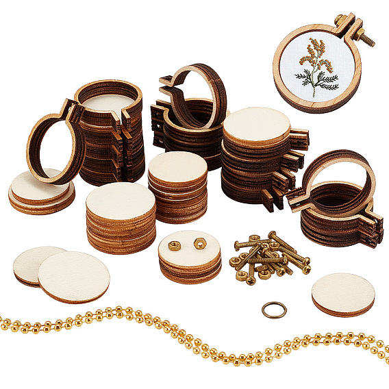 20 наборы мини-пяльцев из дерева, Рамка дисплея вышивки крестом, с винтами и гайками и 1 набором железных шариковых цепей, для рукоделия висячие украшения