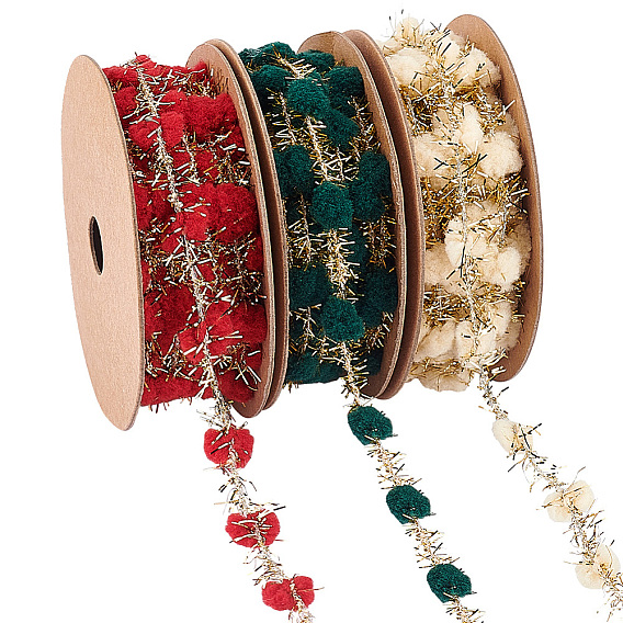 3 рулоны 3 цвета полиэстер подарочная упаковка поясная лента железная проволока шерсть золото лук шарик тесьма, для елки, праздничные украшения для вечеринок, упаковка подарочной коробки