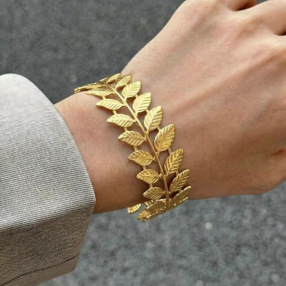 304 Stainless Steel Leaf Wide Open Cuff Bangles for Women