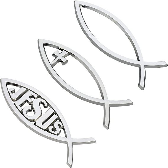 Easter Theme Waterproof ABS Plastic Jesus Fish Decal Sticker, 3D Car Decal Emblem Sticker, for Jesus Christian Fish Symbol