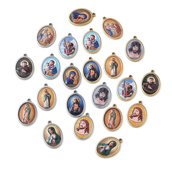 304 Подвески из нержавеющей стали с религиозным принтом, овальные подвески с изображением человека