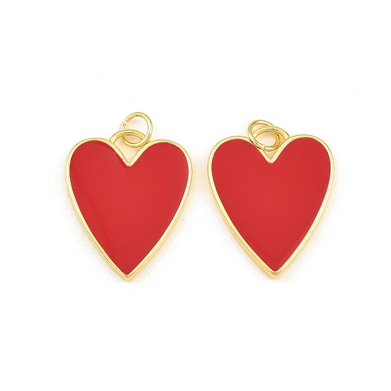 Brass Enamel Pendants, Heart Charms, Rack Plating, Long-Lasting Plated, Lead Free & Cadmium Free