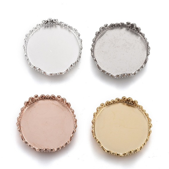 304 Stainless Steel Cabochon Settings, Lace Edge Bezel Cups, Flat Round