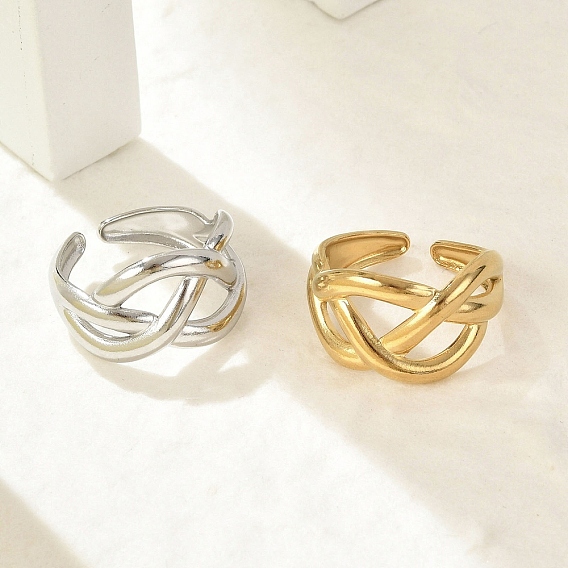 304 из нержавеющей стали Манжета кольца для женщин, крест-накрест открытые кольца