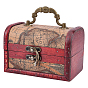 Vintage Wooden Jewelry Boxes, PU Leather Decorative Treasure Chest Boxes, with Carry Handle and Latch, Rectangle with Map