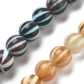 Natural Tibetan Agate Striped Beads Strands, Watermelon Beads, Dyed & Heated