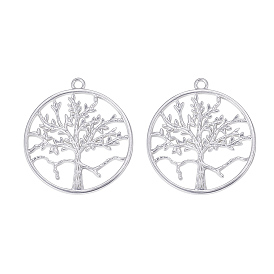 SUNNYCLUE Alloy Big Pendants, Matte Style, Flat Round with Tree of Life, 925 Sterling Silver Plated