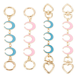 4шт. 4 стили: цепочка из сплава с эмалированным покрытием в форме полумесяца, удлинительные цепочки для сумок, с литыми пружинными кольцами, золотой свет