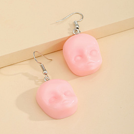 Whimsical Halloween Elf Resin Earrings with Doll Face and Hook