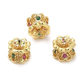 Rack Plating Brass Cubic Zirconia Spacer Beads, Cadmium Free & Lead Free, Long-Lasting Plated, Flower