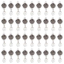 Круглые подвески из абс-пластика с имитацией жемчуга и фурнитура в тибетском стиле, роза, античное серебро