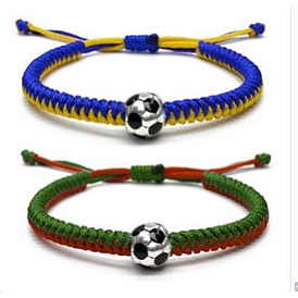 2Pcs Baseball Braided Bead Bracelet, Wax Polyester Adjustable Bracelet