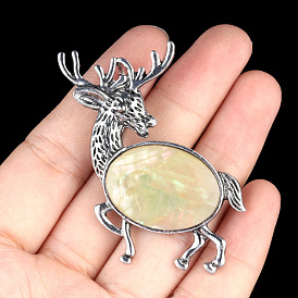 Natural Shell & Alloy Deer Brooches for Women, Antique Silver