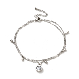 304 тросовые цепи из нержавеющей стали с многожильным ножным браслетом, кубический цирконий и 201 двухслойный браслет из нержавеющей стали в форме слезы для женщин