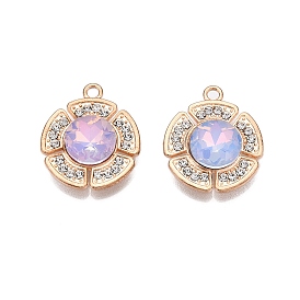 Alloy Glass Pendants, with Rhinestone, Cadmium Free & Lead Free, Flower
 Charms