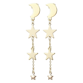 Brass Stud Earrings, with 304 Stainless Steel Earring Findings, Moon & Star