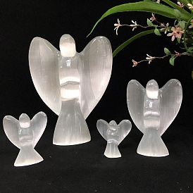 Natural Selenite Angel Figurines, for Home Office Desktop Feng Shui Ornament