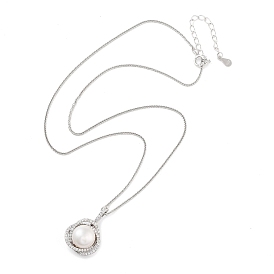 925 Collier en argent sterling, colliers à pendentif perles et zircons cubiques, ronde