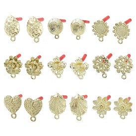 Rack Plating Golden Alloy Stud Earring Findings, with Loops and 304 Stainless Steel Pins, Cadmium Free & Nickel Free & Lead Free