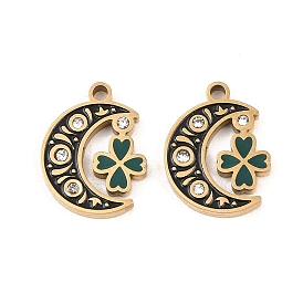 304 эмалированная нержавеющая сталь с подвесками из стразов, Подвески в виде луны и клевера, ионное покрытие (ip)