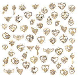 60шт 20 стили подвески со стразами из сплава, сердце