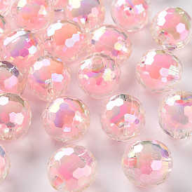 Transparent Acrylic Beads, Bead in Bead, AB Color, Faceted, Round