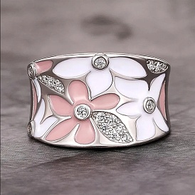Эмали сплава кольца, широкие кольца для женщин, цветок, с микро проложить кубического циркония