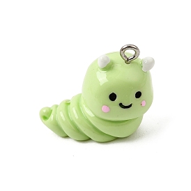 Opaque Resin Pendants, Worm Charm, with Platinum Iron Loops