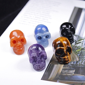 Gemstone Carved Skull Head Figurines, for Home Office Desktop Feng Shui Ornament