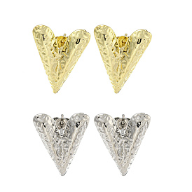 Heart Texture Brass Stud Earrings for Women, Cadmium Free & Lead Free, Long-Lasting Plated