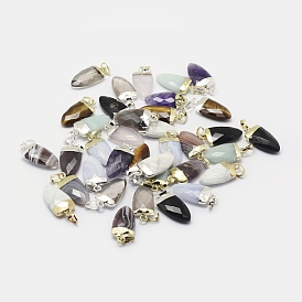 Natural Gemstone Pendants, with Brass Findings, Long-Lasting Plated, Faceted, Triangle
