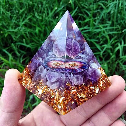 Crystal Ball Epoxy Pyramid Ornament Home Office Decoration Natural Crystal Gravel Resin Crafts